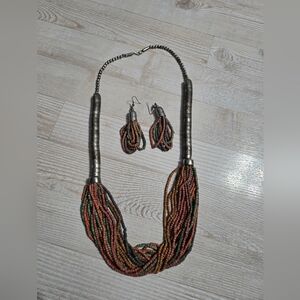 Vintage Bead Statement Necklace & Tassel Earrings